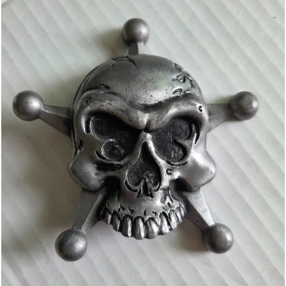 Heavy‎ Metal Mfg. USA Skull 5 Point Star Pirate Belt Buckle 3D Biker Rock Grunge